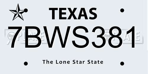 7BWS381 Texas License Plate