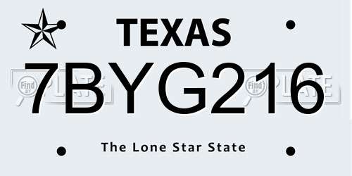 7BYG216 Texas License Plate