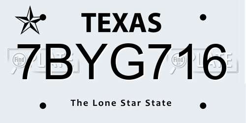 7BYG716 Texas License Plate