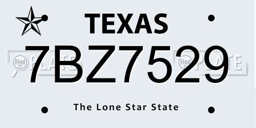 7BZ7529 Texas License Plate