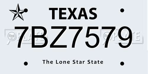 7BZ7579 Texas License Plate