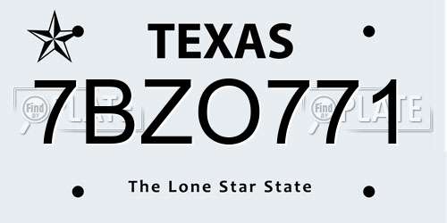 7BZO771 Texas License Plate