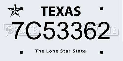 7C53362 Texas License Plate