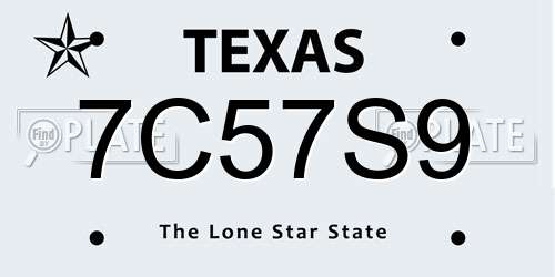 7C57S9 Texas License Plate