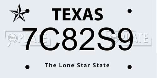 7C82S9 Texas License Plate