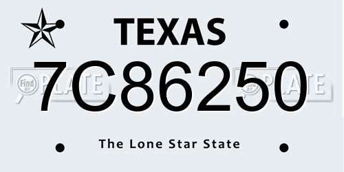7C86250 Texas License Plate