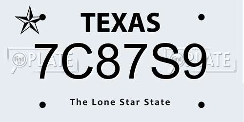 7C87S9 Texas License Plate