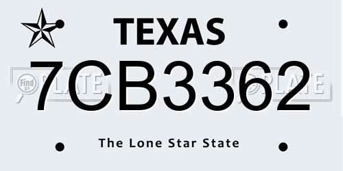 7CB3362 Texas License Plate