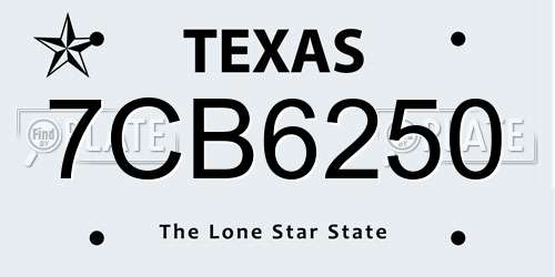 7CB6250 Texas License Plate