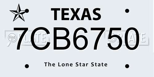 7CB6750 Texas License Plate