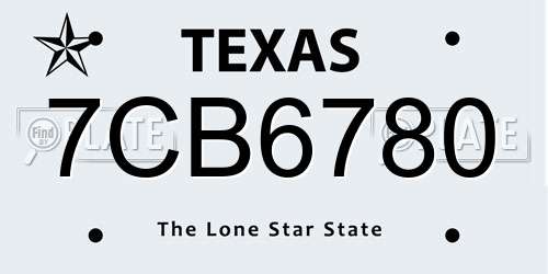 7CB6780 Texas License Plate