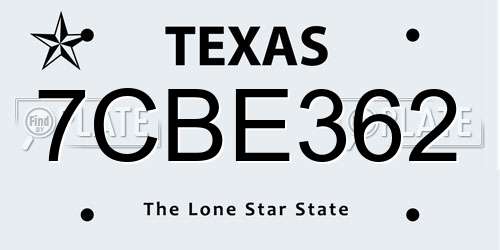 7CBE362 Texas License Plate
