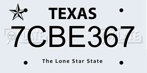7CBE367 Texas License Plate