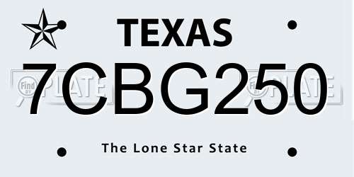 7CBG250 Texas License Plate