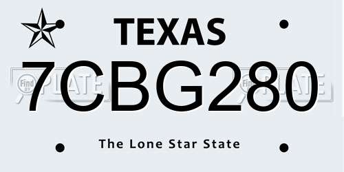 7CBG280 Texas License Plate
