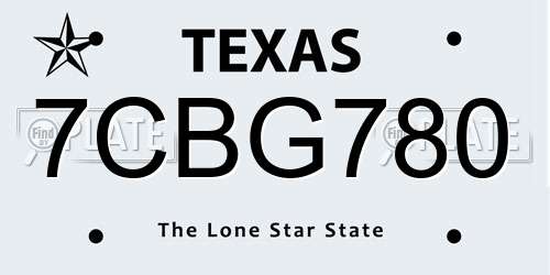 7CBG780 Texas License Plate