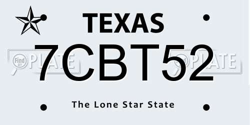 7CBT52 Texas License Plate