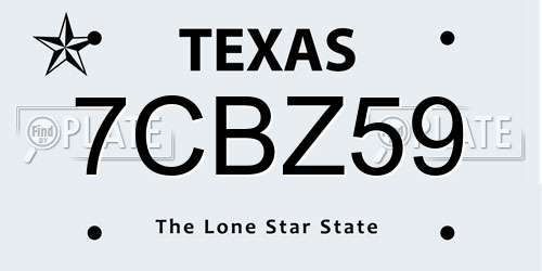 7CBZ59 Texas License Plate