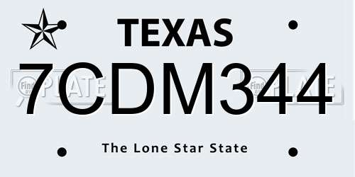 7CDM344 Texas License Plate