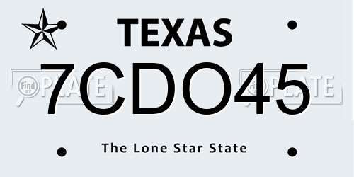 7CDO45 Texas License Plate