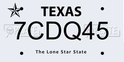 7CDQ45 Texas License Plate