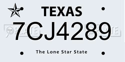 7CJ4289 Texas License Plate