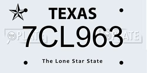 7CL963 Texas License Plate