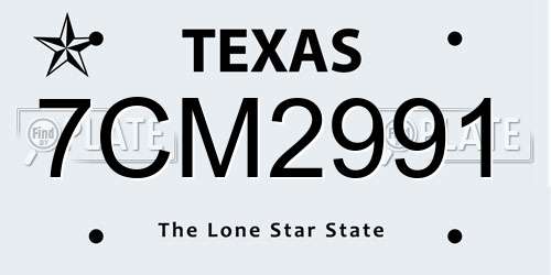 7CM2991 Texas License Plate