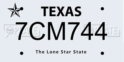7CM744 Texas License Plate