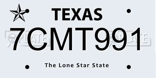 7CMT991 Texas License Plate
