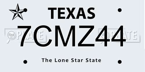 7CMZ44 Texas License Plate