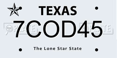 7COD45 Texas License Plate