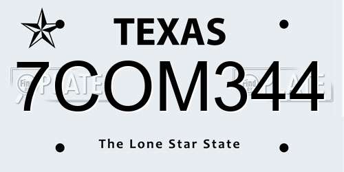 7COM344 Texas License Plate