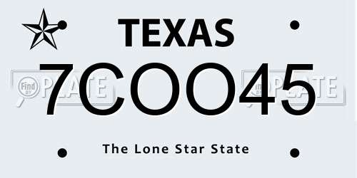 7COO45 Texas License Plate