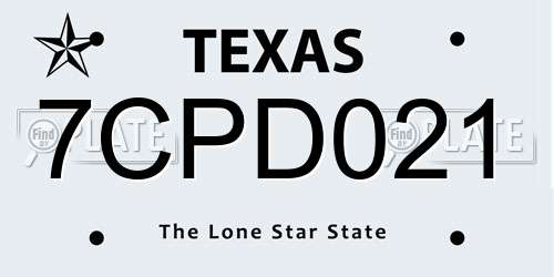 7CPD021 Texas License Plate