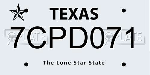 7CPD071 Texas License Plate