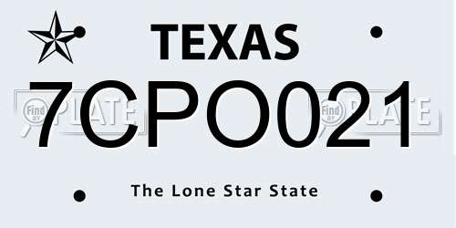 7CPO021 Texas License Plate