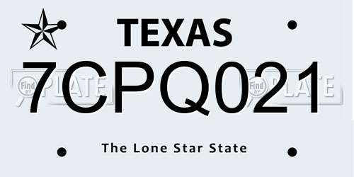 7CPQ021 Texas License Plate