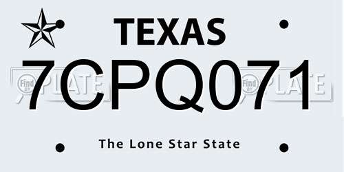 7CPQ071 Texas License Plate