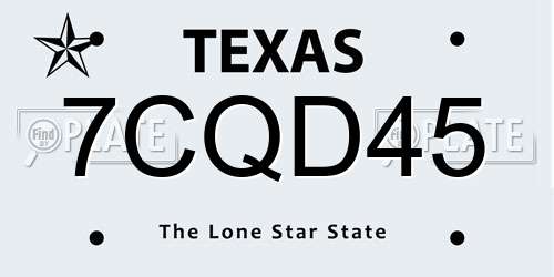 7CQD45 Texas License Plate