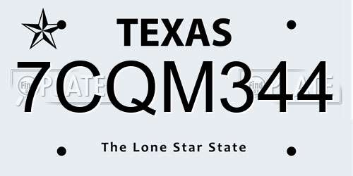 7CQM344 Texas License Plate