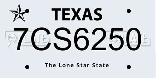 7CS6250 Texas License Plate