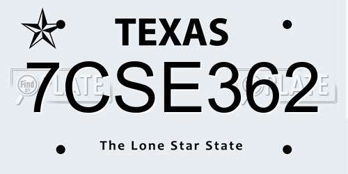 7CSE362 Texas License Plate
