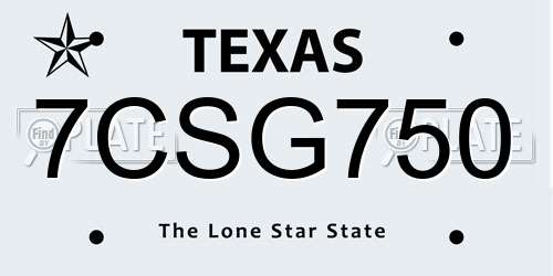 7CSG750 Texas License Plate