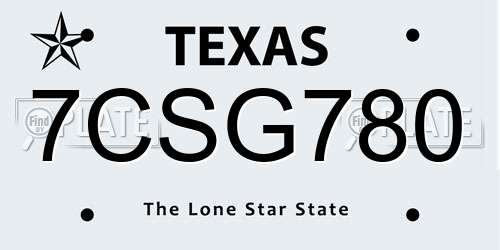 7CSG780 Texas License Plate