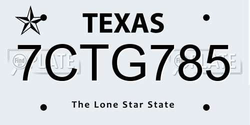 7CTG785 Texas License Plate