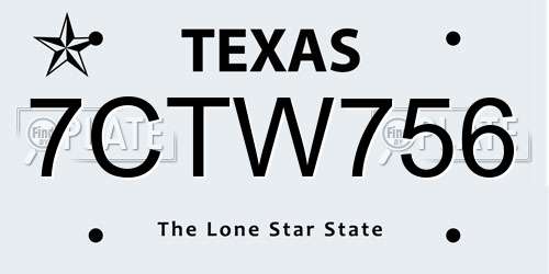 7CTW756 Texas License Plate