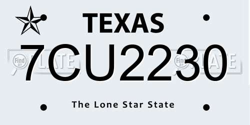 7CU2230 Texas License Plate