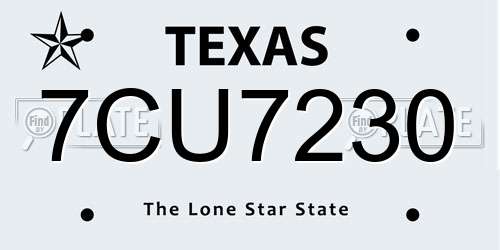 7CU7230 Texas License Plate