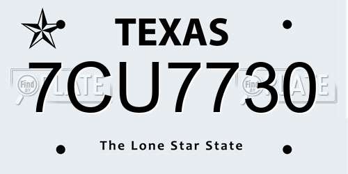 7CU7730 Texas License Plate
